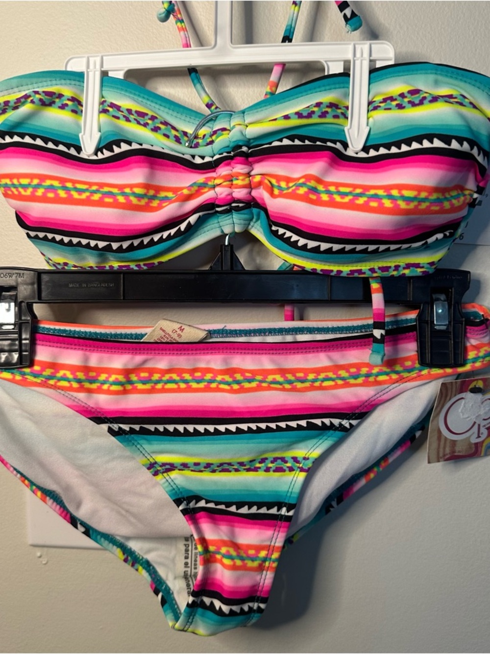 Y2K OP Ocean Pacific String Bikini Swimsuit Aztec Print Sz (L Bottom, M Top) NEW
